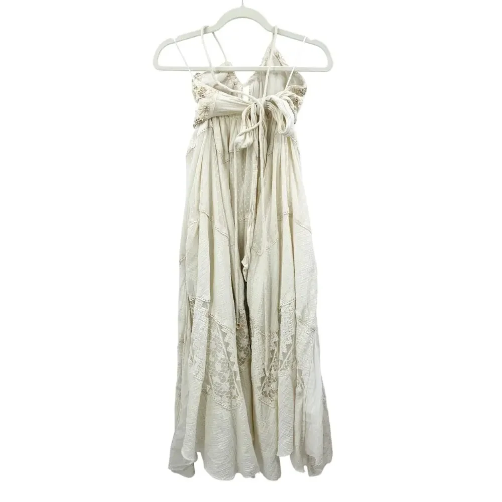 Free People XS RARE Ivory Boho ivy eyelet Maxi Dress